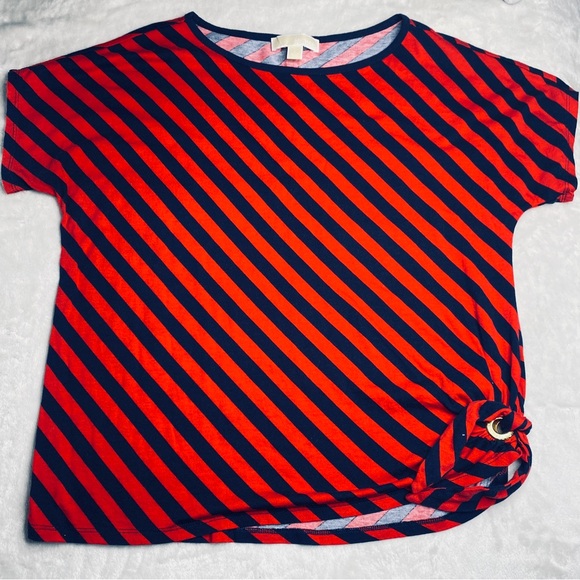 Michael Kors Red and Navy Striped Shirt Women’s Size Large - Picture 1 of 6
